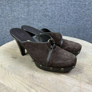 Cole‎ Haan Womens Brown Suede Wooden Mules Heels Clogs Studded Size 7 B